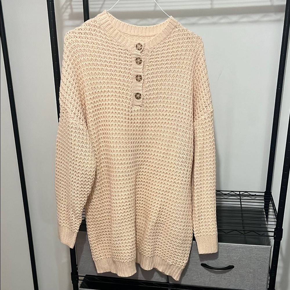 SHEIN Cream Crew Neck Sweater with Relaxed Fit